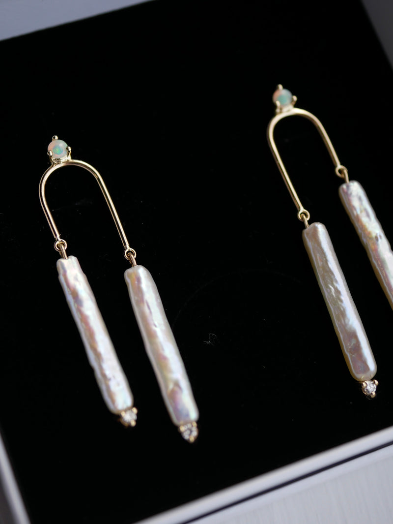 Pearl Double Pillar Earrings