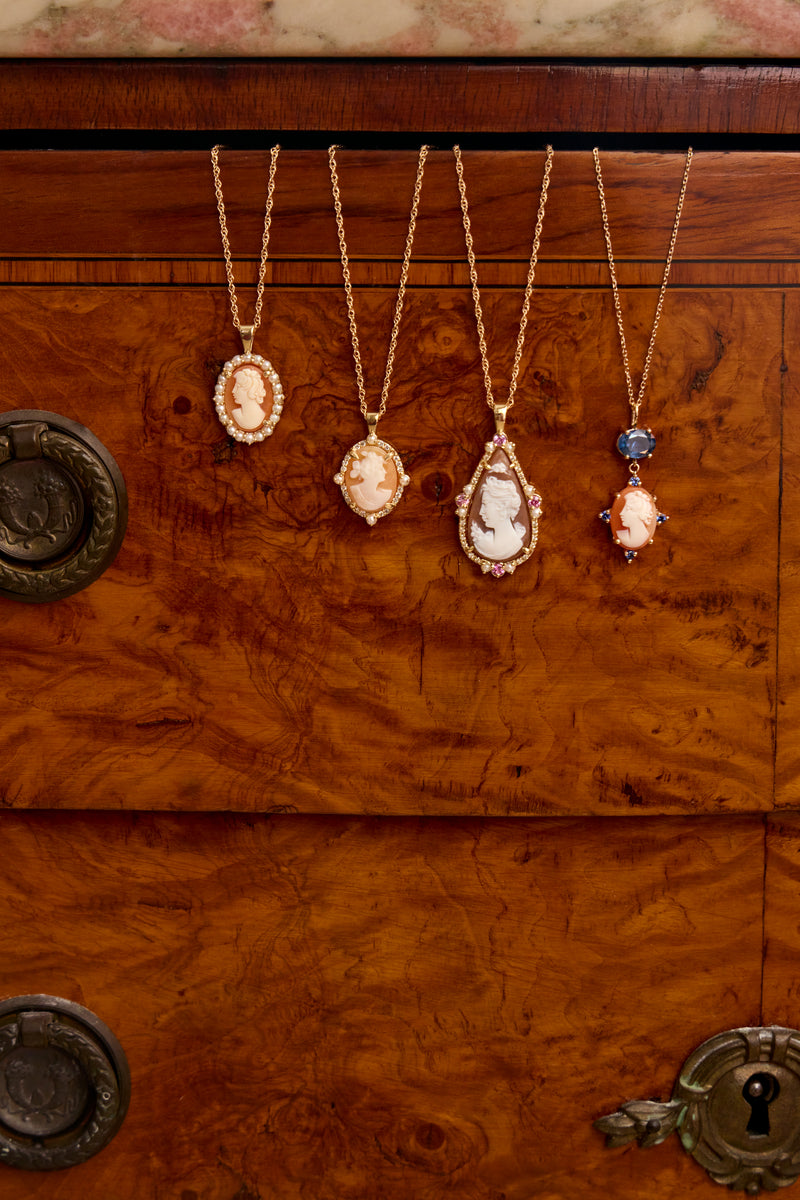 Pink Sapphire & Pearl Cameo Necklace