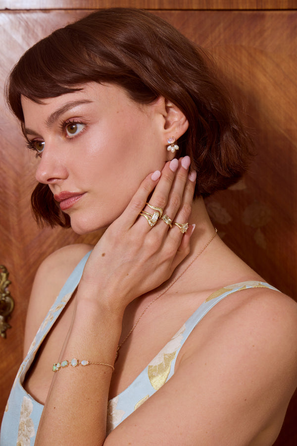 Moonstone Pearl Cluster Earrings