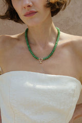 Beaded Charm Hoop Necklace: Olive Green