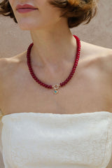 Beaded Charm Hoop Necklace: Carnelian Red