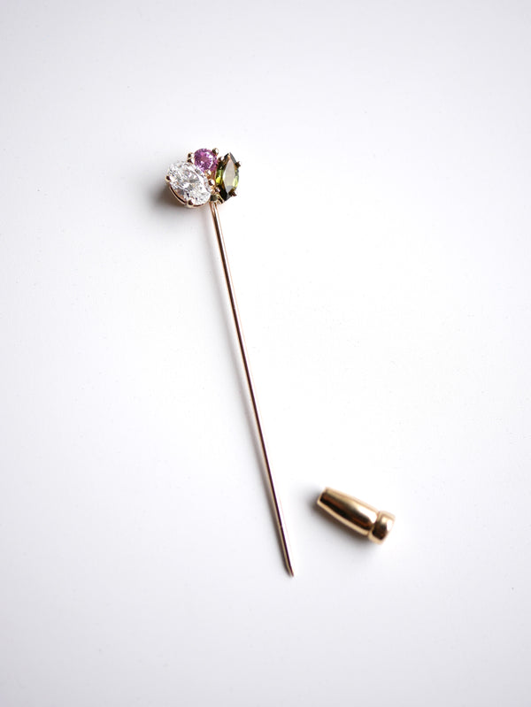 Sapphire & Tourmaline Stick Pin Brooch