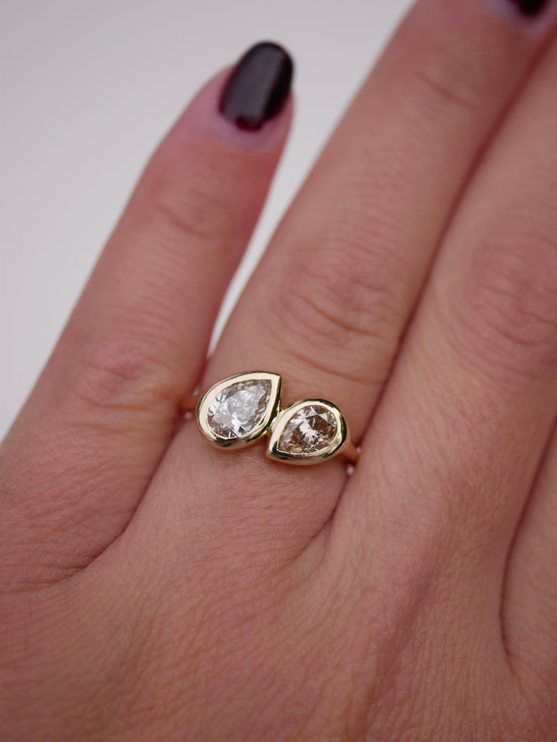 Toi et Moi Pear Bezel Ring