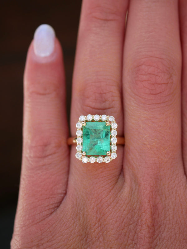 Emerald Diana Halo Ring