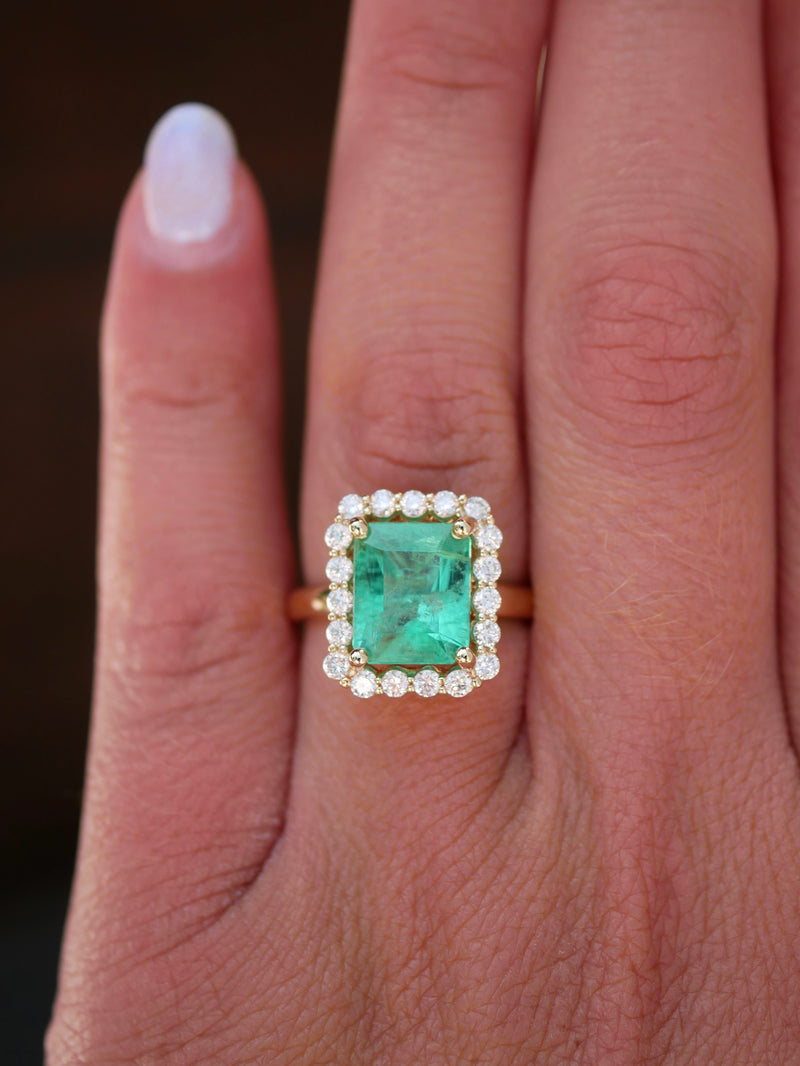 Emerald Diana Halo Ring
