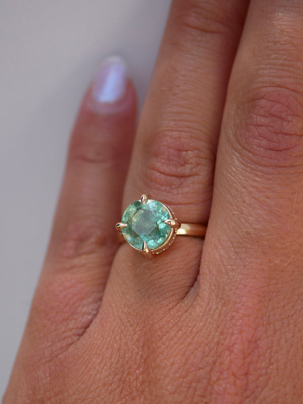 Emerald Beaded Diamond Ring