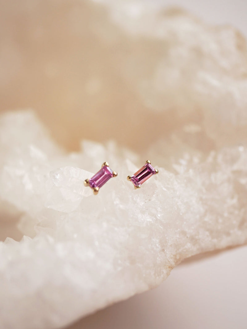 Pink Sapphire Baguette Studs