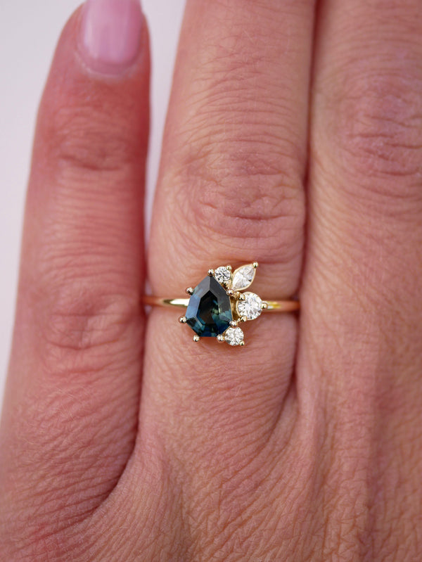 Teal Shield Sapphire Cluster Ring