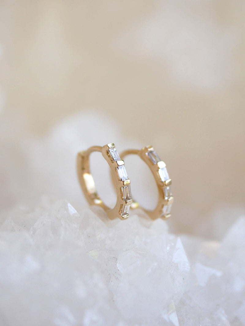 Diamond Baguette Huggie Hoops