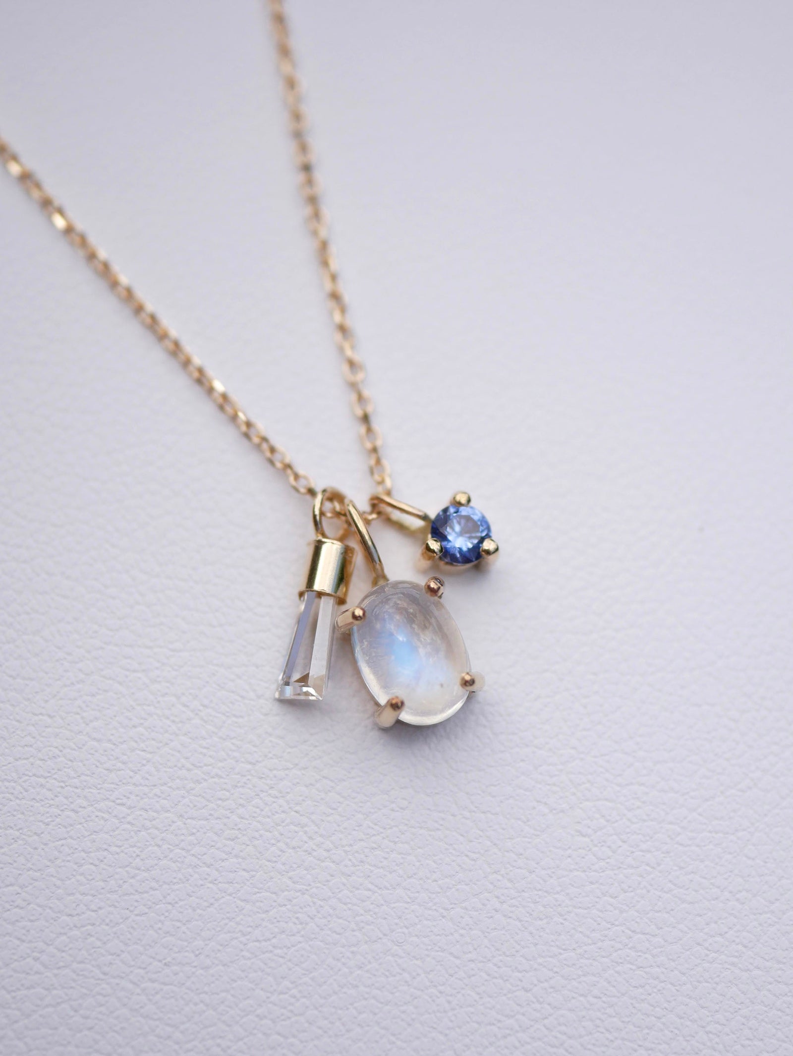 Moonstone necklace, charms necklace, Moonstone Ruby retailer Emerald Pisces Charm Necklace