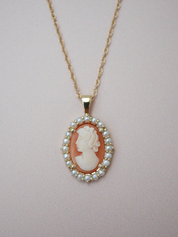 Pearl Halo Antique Cameo Necklace