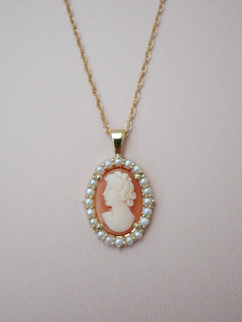 Pearl Halo Antique Cameo Necklace