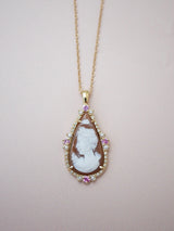 Pink Sapphire & Pearl Cameo Necklace