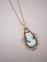 Pink Sapphire & Pearl Cameo Necklace