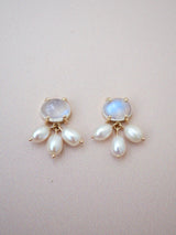 Moonstone Pearl Cluster Earrings