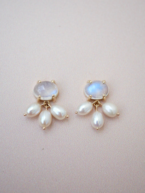 Moonstone Pearl Cluster Earrings