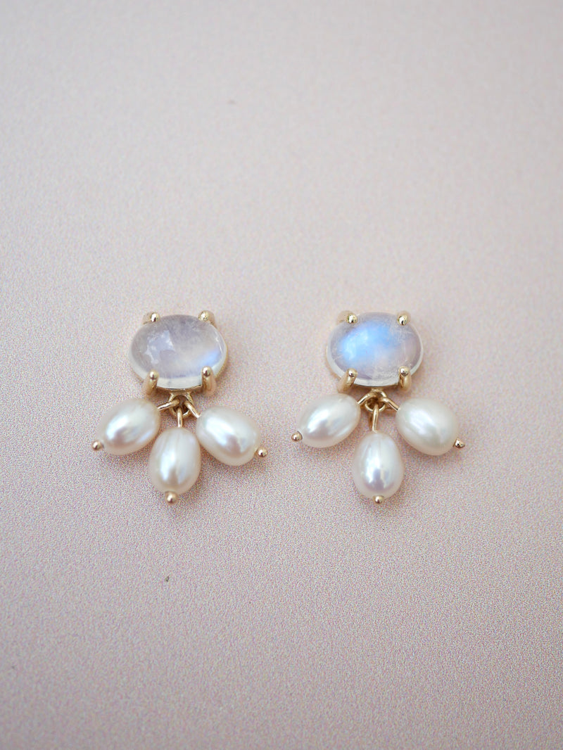 Moonstone Pearl Cluster Earrings