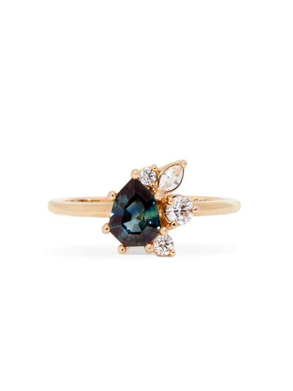 Teal Shield Sapphire Cluster Ring