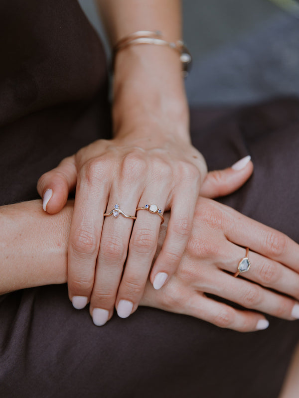 Moonstone & Sapphire Arc Ring