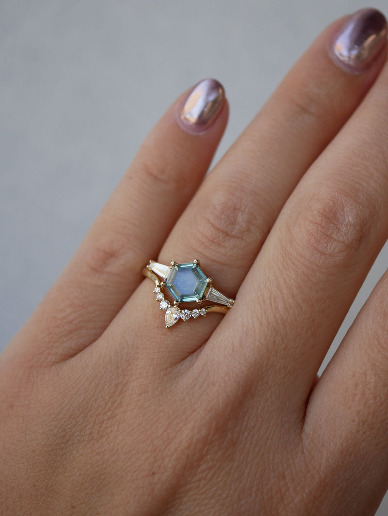 Hexagon Sapphire Tapered Baguette Ring