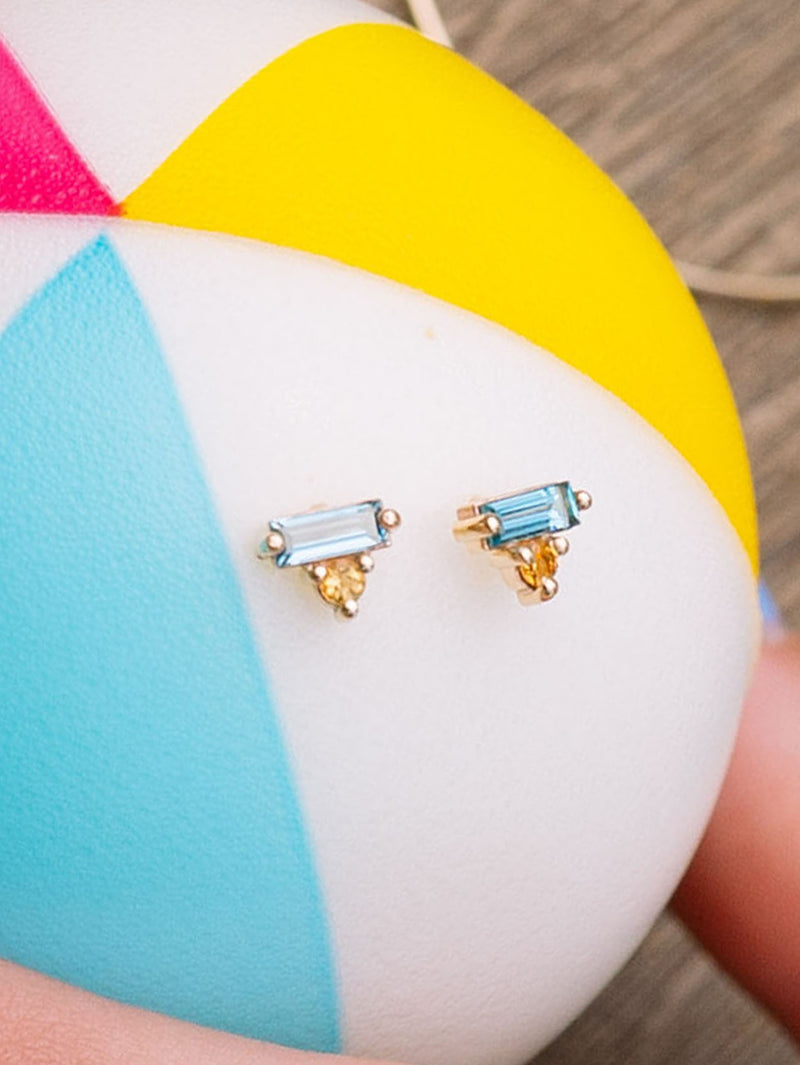 Aquamarine Baguette Studs