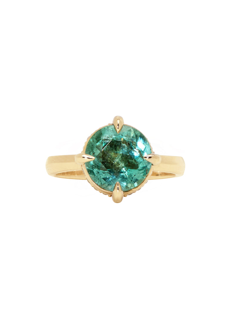 Emerald Beaded Diamond Ring