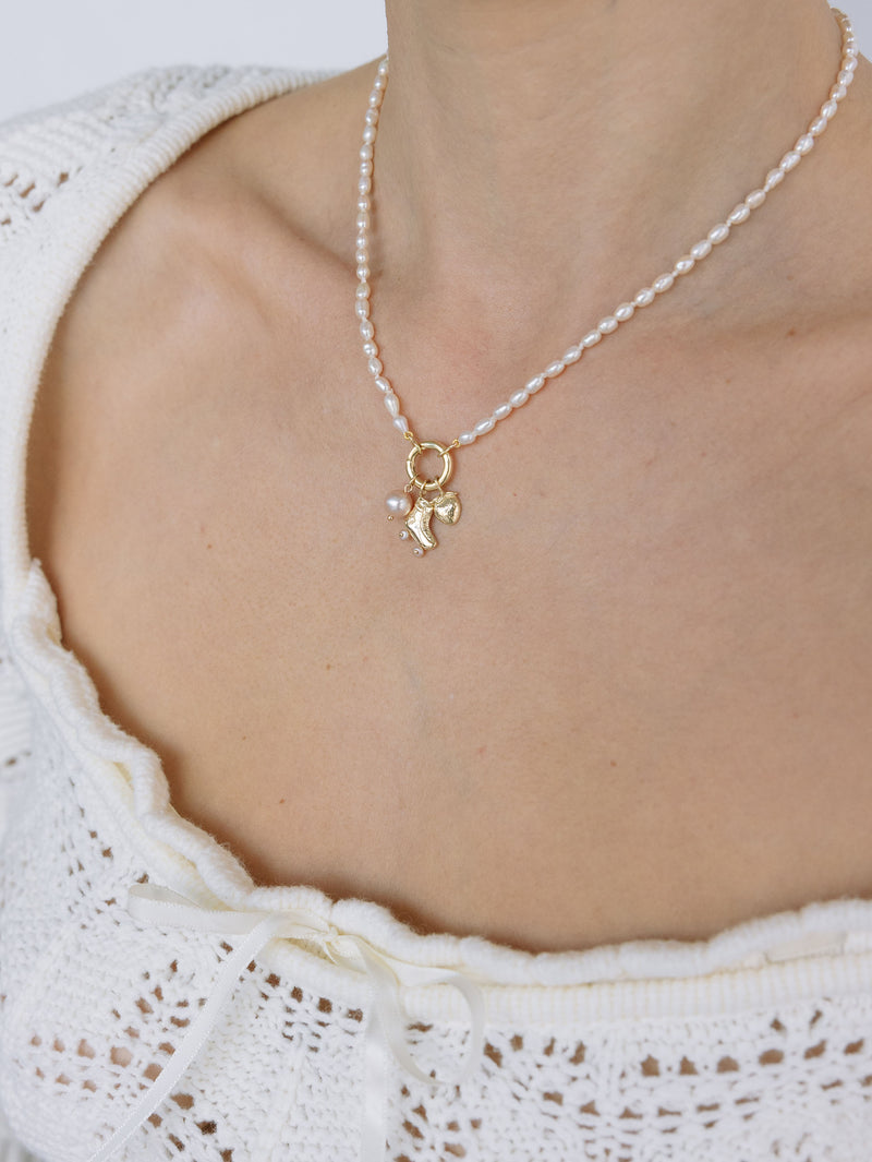 Pearl Charm Hoop Necklace