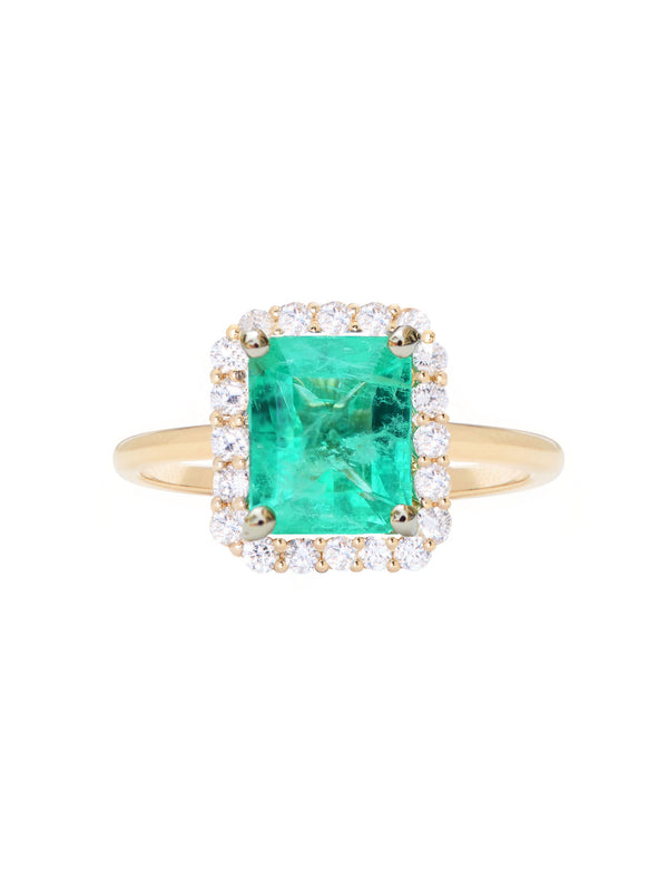 Emerald Diana Halo Ring