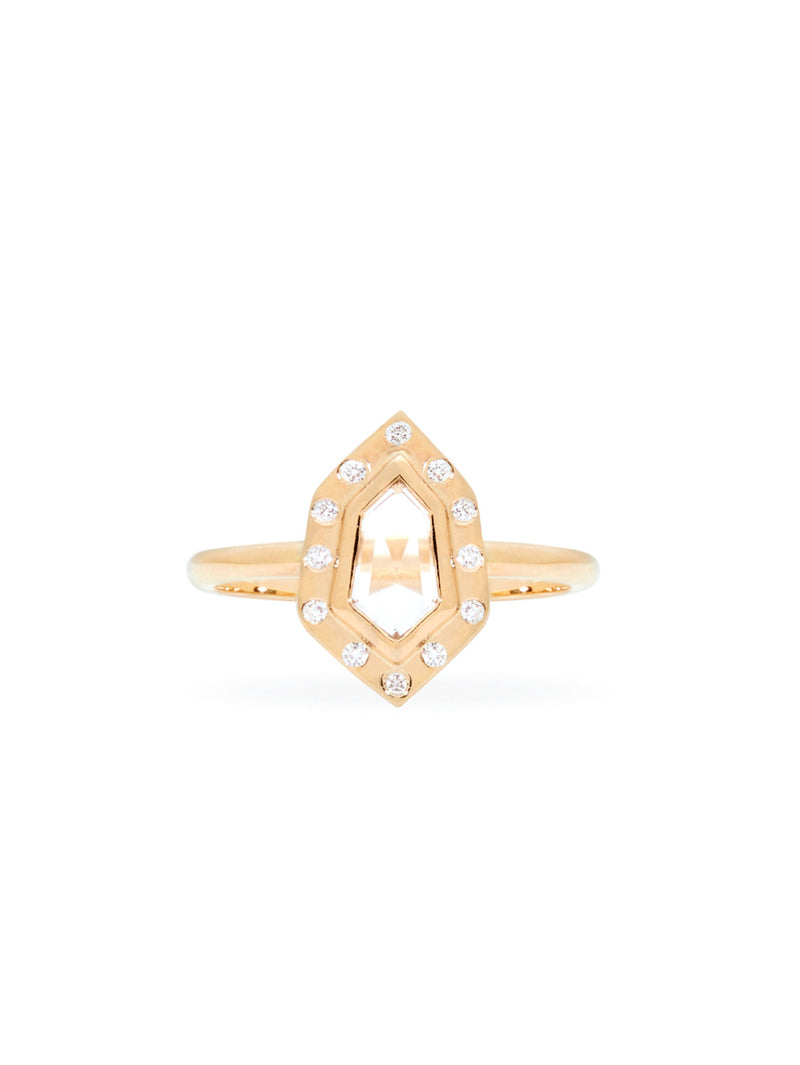 Shield Diamond Halo Ring