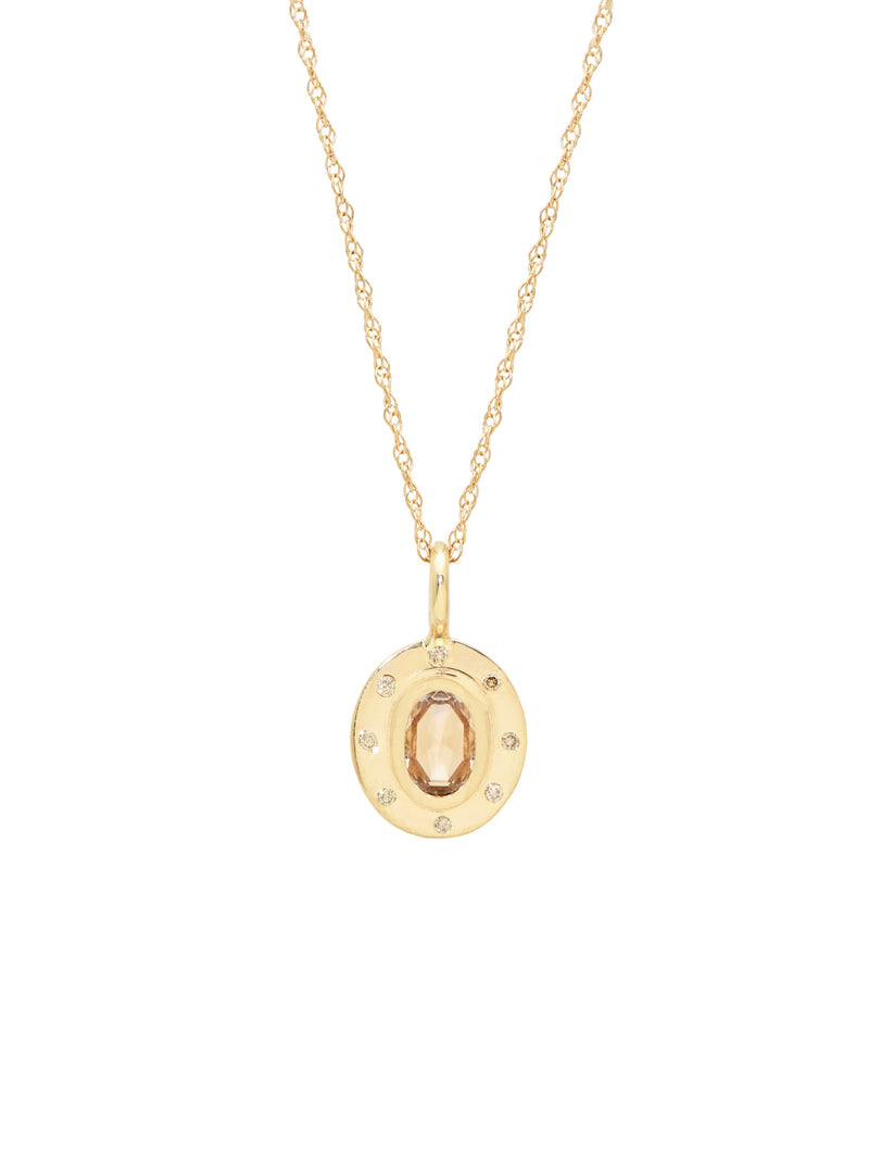 Champagne Sapphire Halo Pendant