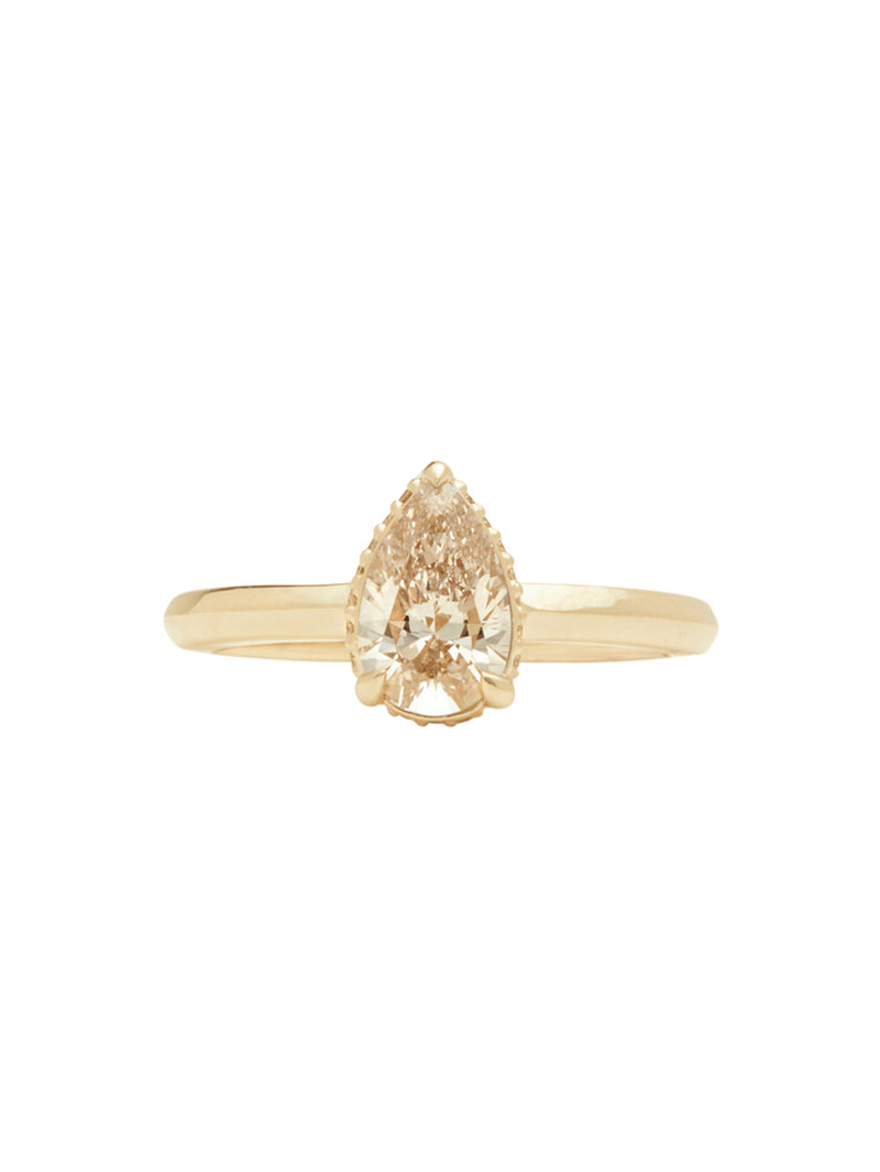 Pear Champagne Hidden Halo Ring