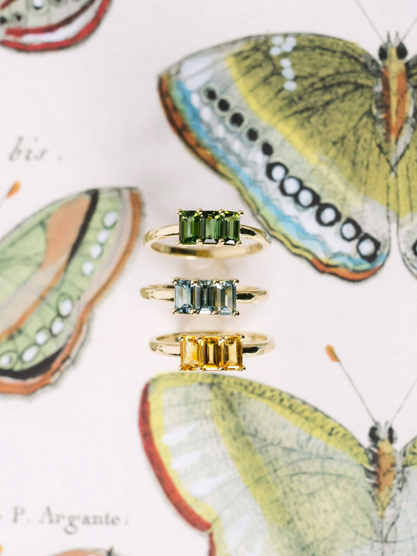 Green Tourmaline Triptych Ring