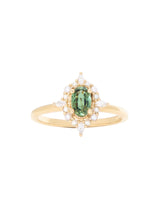 Green Sapphire & Pearl Halo Ring
