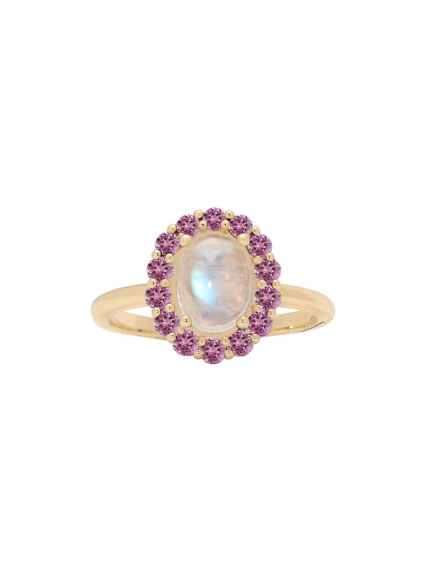 Moonstone Pink Sapphire Halo Ring