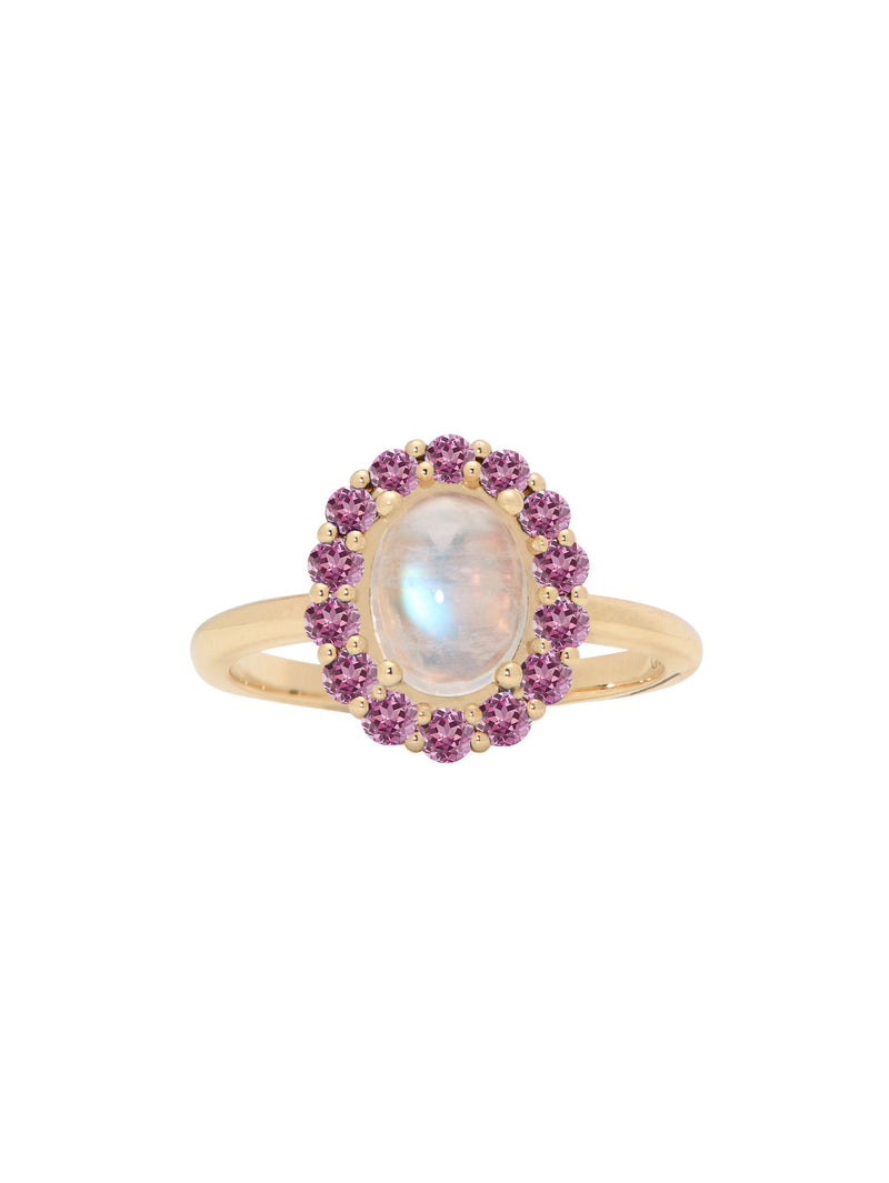 Moonstone Pink Sapphire Halo Ring