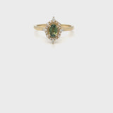 Green Sapphire & Pearl Halo Ring