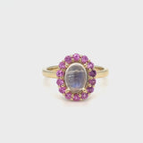 Moonstone Pink Sapphire Halo Ring