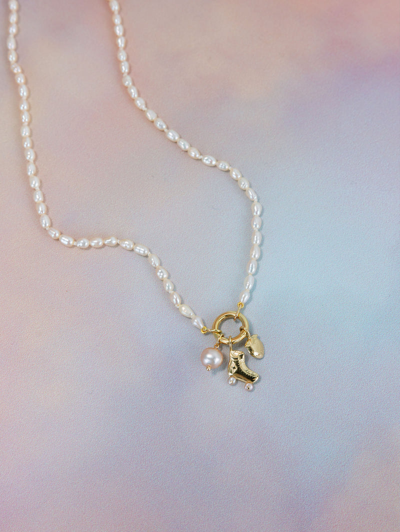 Pearl Charm Hoop Necklace