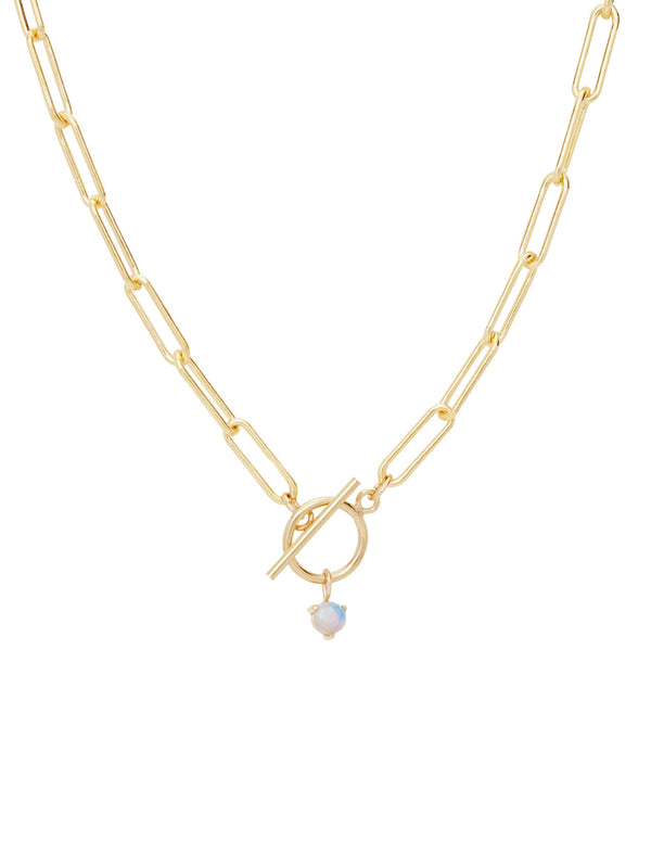 Opal Paperclip Charm Necklace