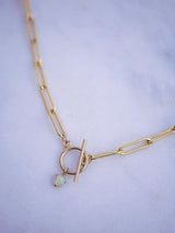 Opal Paperclip Charm Necklace