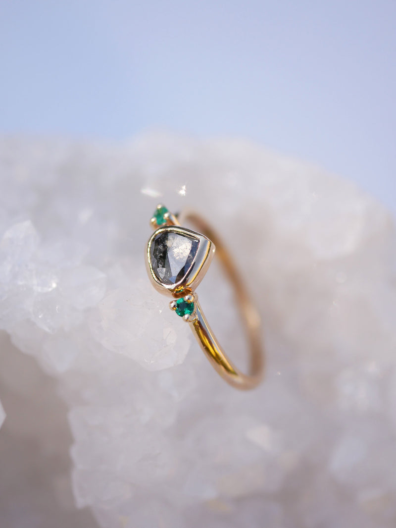 Grey Diamond & Emerald Ring