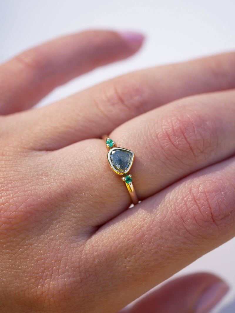 Grey Diamond & Emerald Ring