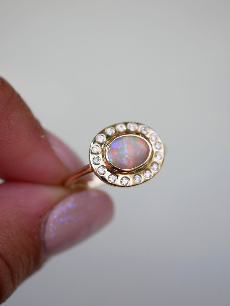 Opal Flush Halo Ring