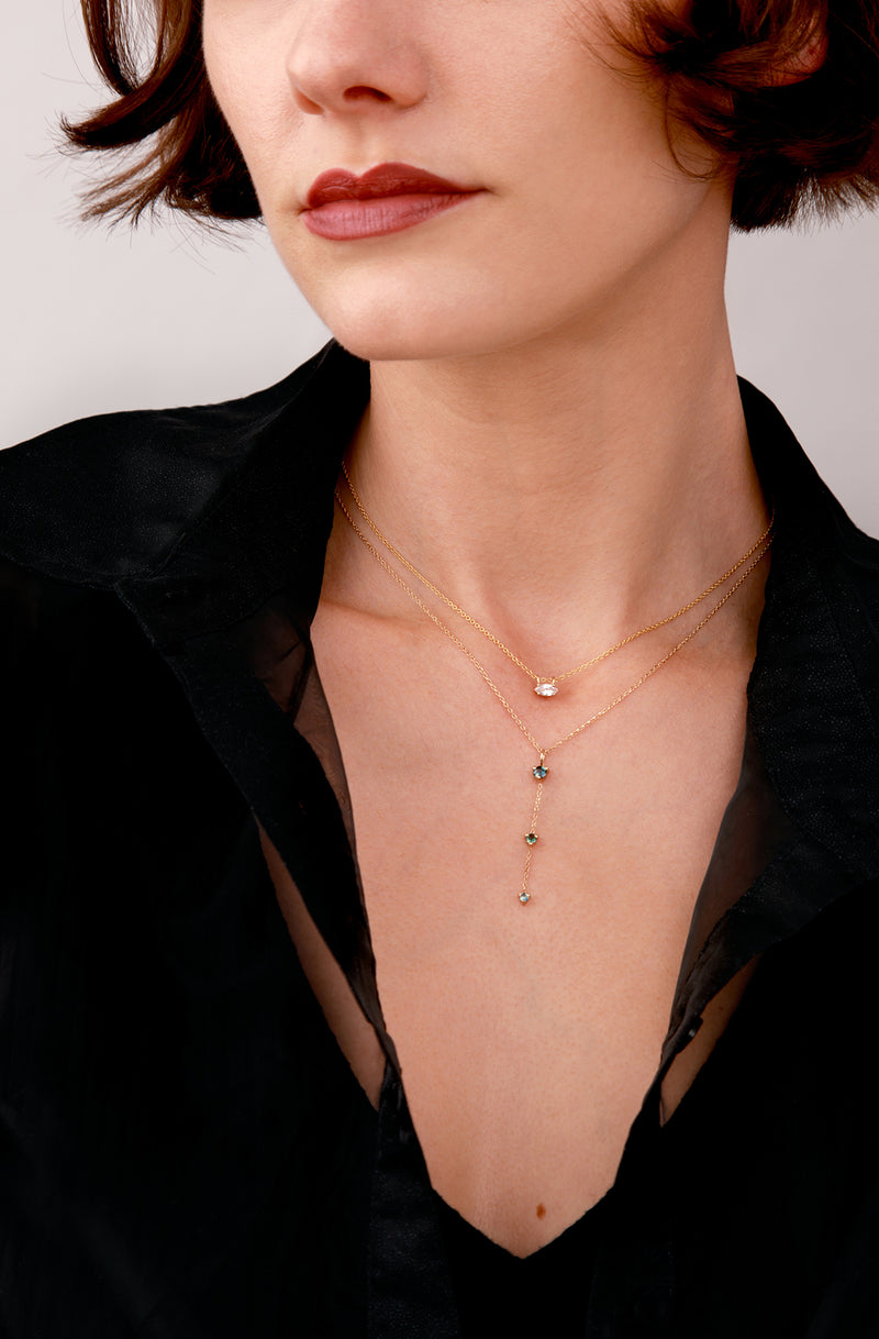 Floating Teal Sapphire Lariat