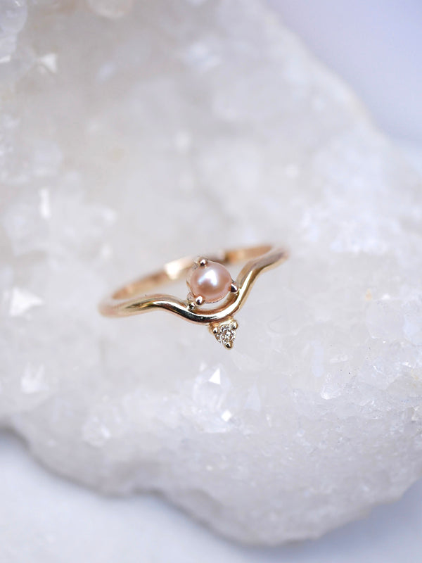 Blush Pearl & Champagne Diamond Arc Ring