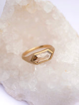 Hexagon Champagne Diamond Signet Ring