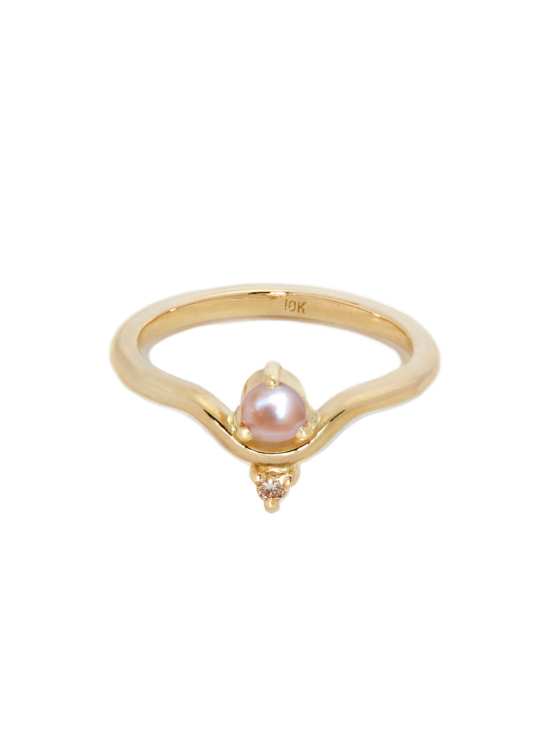 Blush Pearl & Champagne Diamond Arc Ring